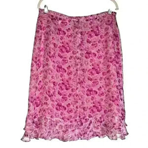 Richard Malcolm Sz 14 100% Silk Floral Skirt Ruffled Cottagecore Office Wear